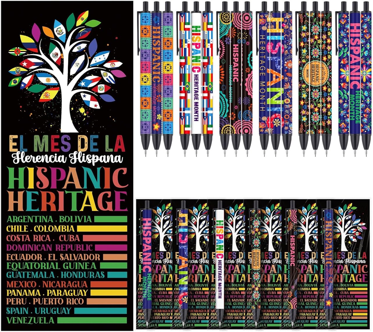 30 Sets Hispanic Heritage Month Mechanical Pencils Bookmarks Spanish classroom decorations